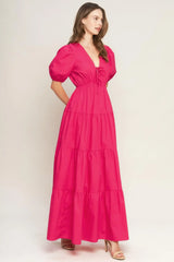 SUMMER GLOW FUCHSIA WOVEN MAXI DRESS - Flying Tomato - Flyclothing LLC