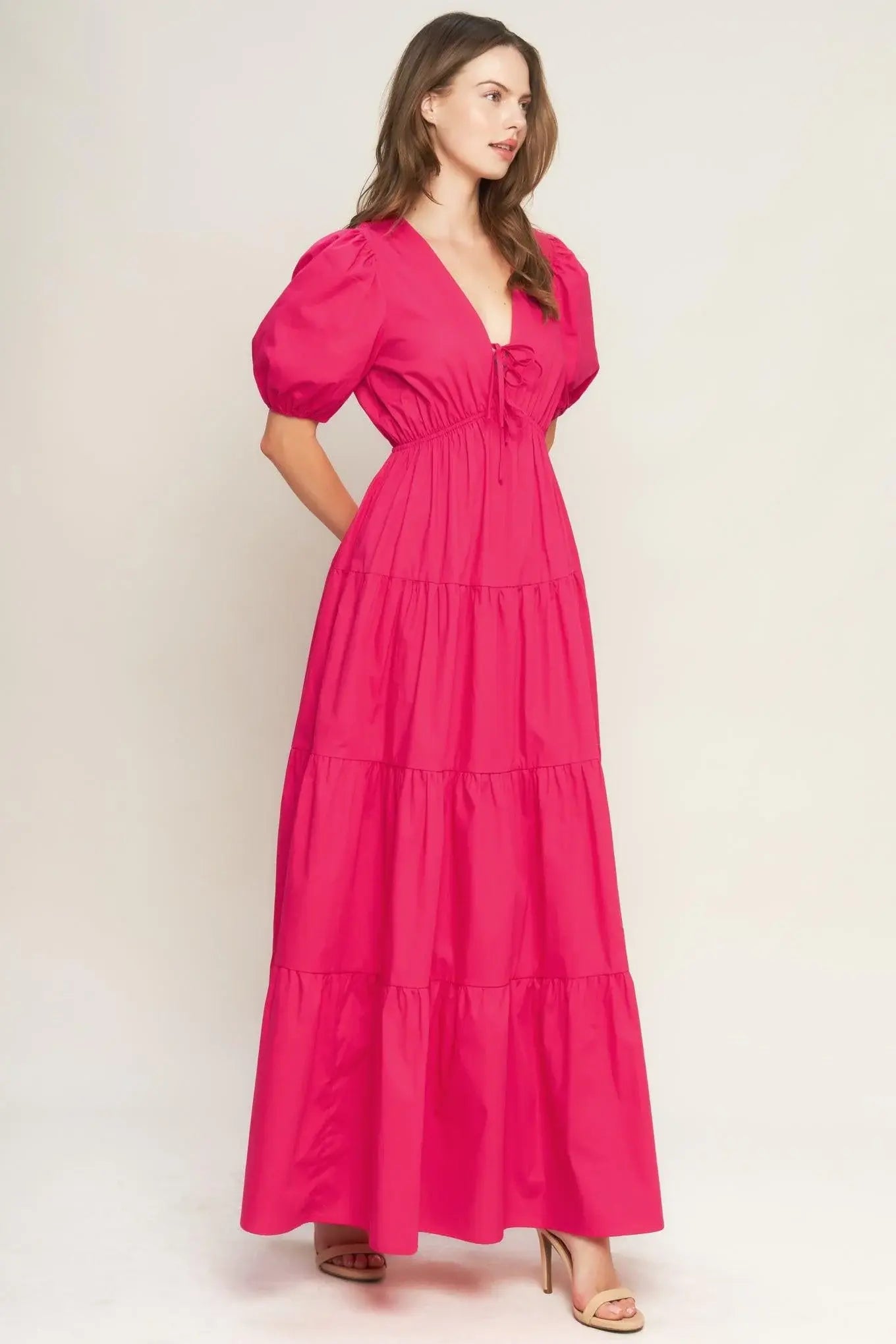 SUMMER GLOW FUCHSIA WOVEN MAXI DRESS - Flying Tomato - Flyclothing LLC