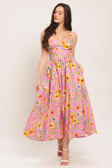 ROSY DAYDREAM WOVEN MIDI DRESS - Flying Tomato - Flyclothing LLC