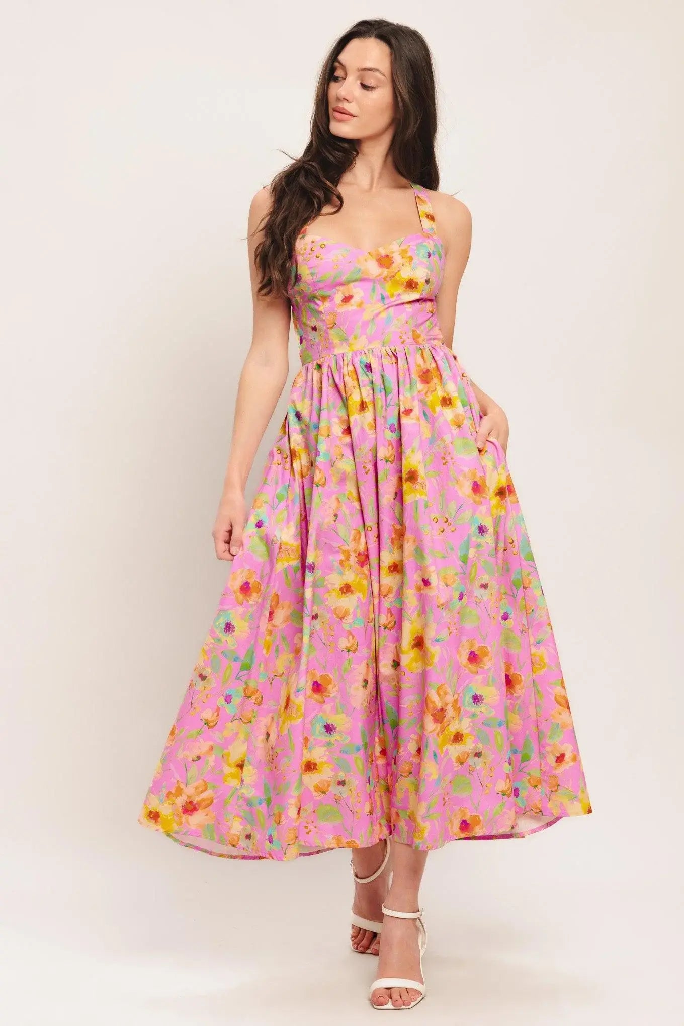 ROSY DAYDREAM WOVEN MIDI DRESS - Flying Tomato - Flyclothing LLC