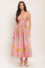ROSY DAYDREAM WOVEN MIDI DRESS - Flying Tomato - Flyclothing LLC