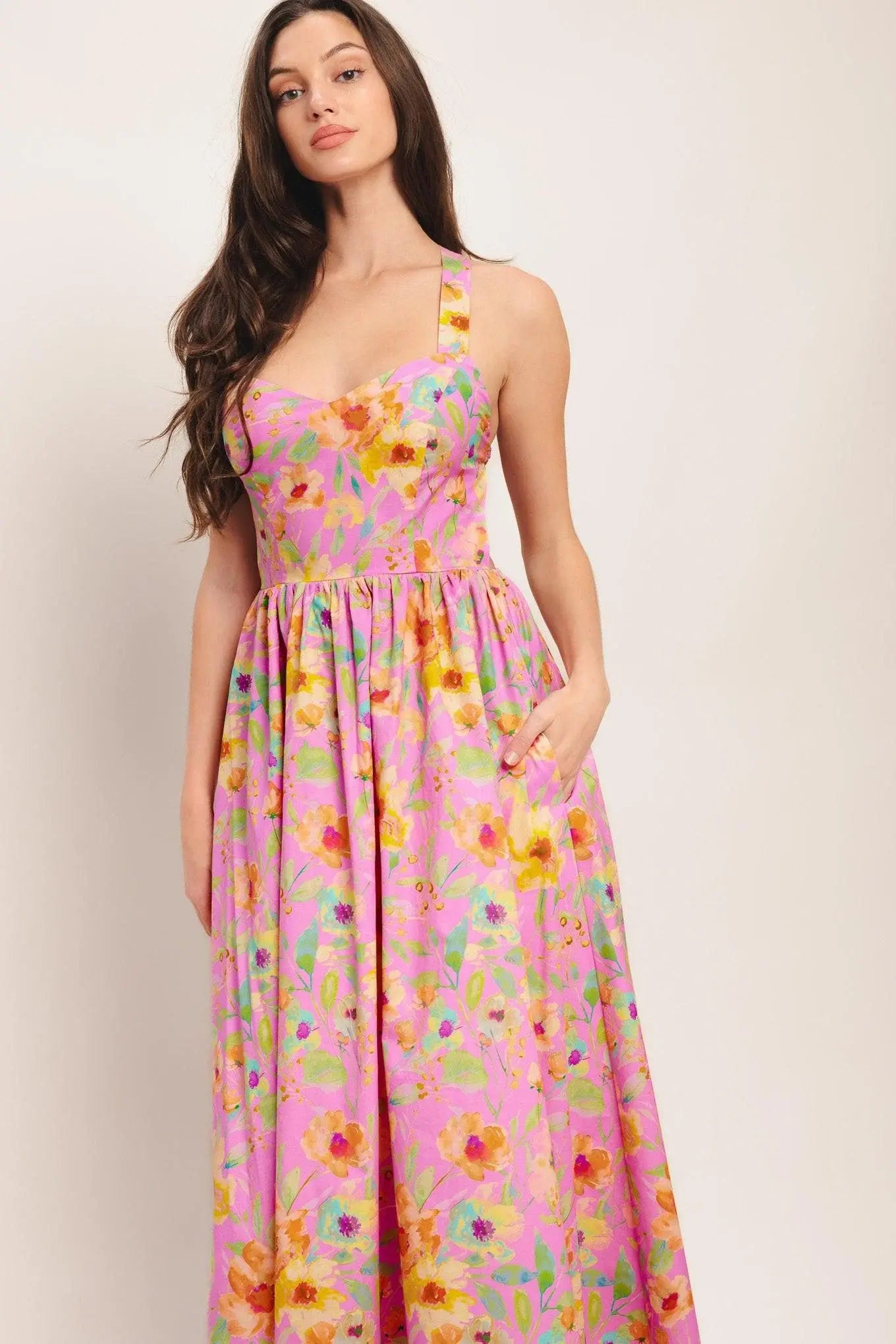 ROSY DAYDREAM WOVEN MIDI DRESS - Flying Tomato - Flyclothing LLC