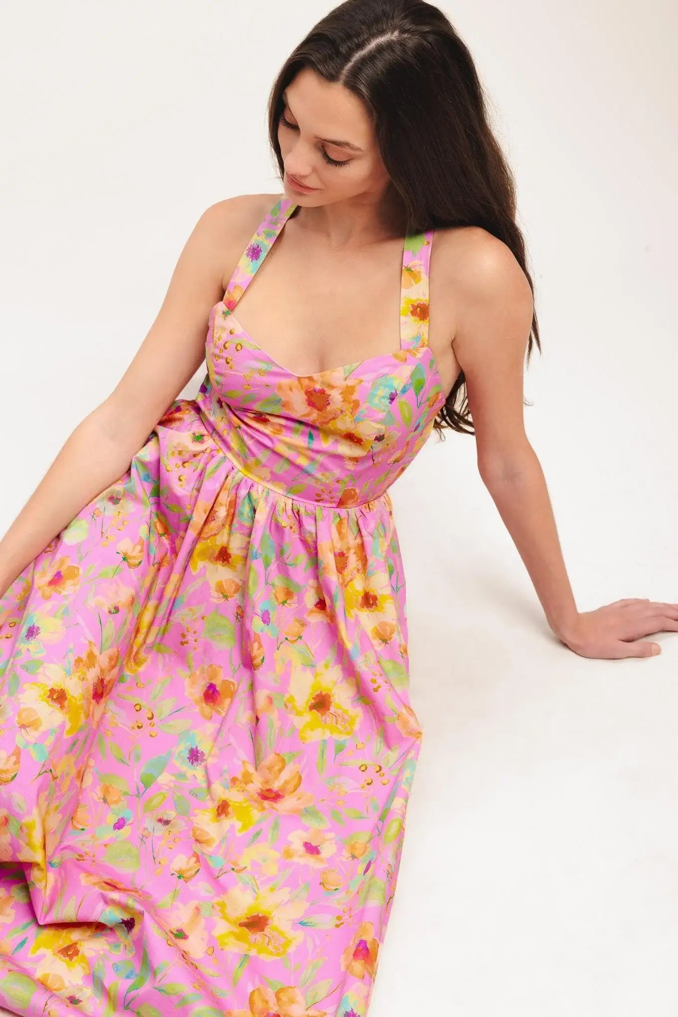 ROSY DAYDREAM WOVEN MIDI DRESS - Flying Tomato - Flyclothing LLC