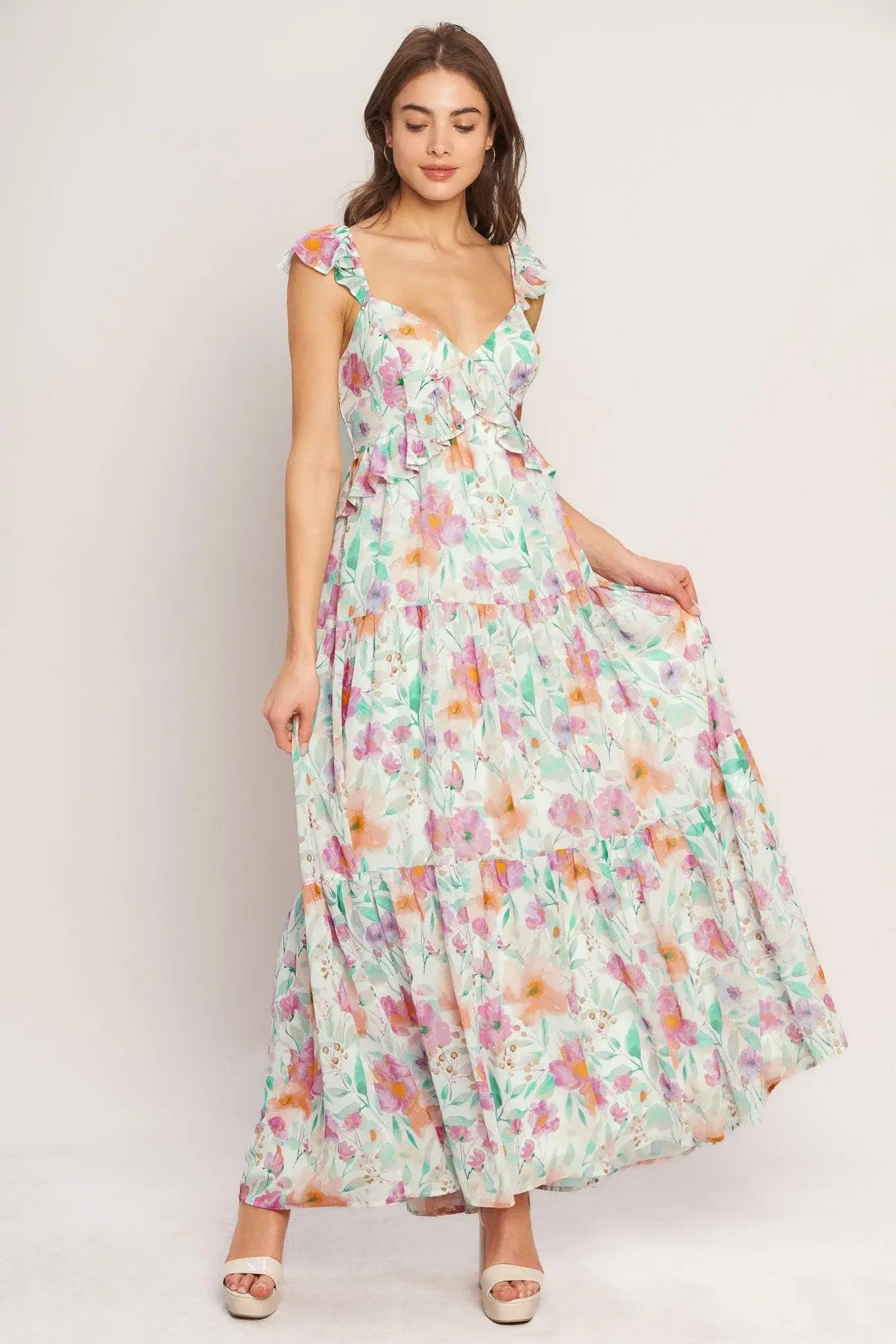HEAVENLY BLOSSOM WOVEN MAXI DRESS - Flying Tomato - Flyclothing LLC