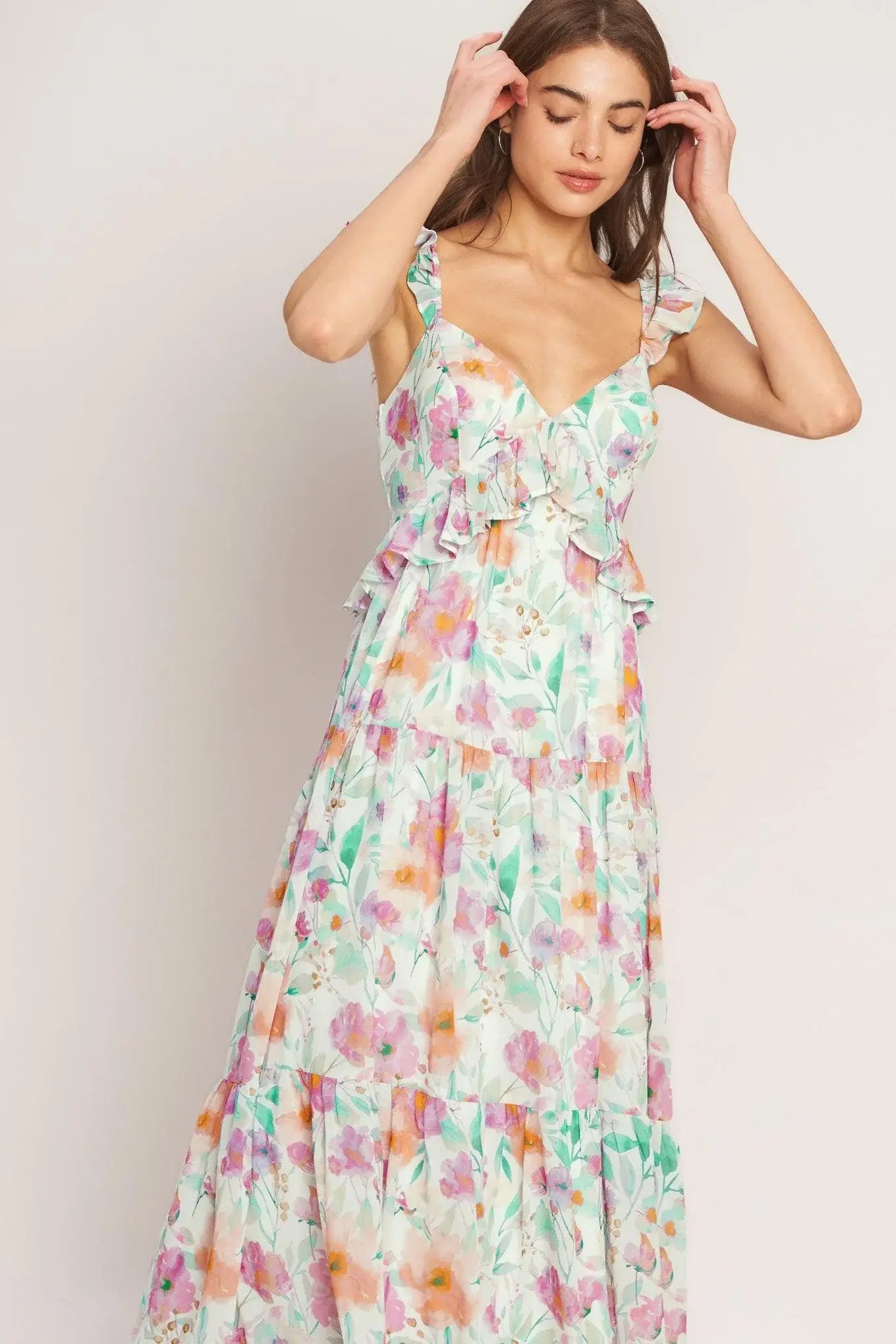 HEAVENLY BLOSSOM WOVEN MAXI DRESS - Flying Tomato - Flyclothing LLC