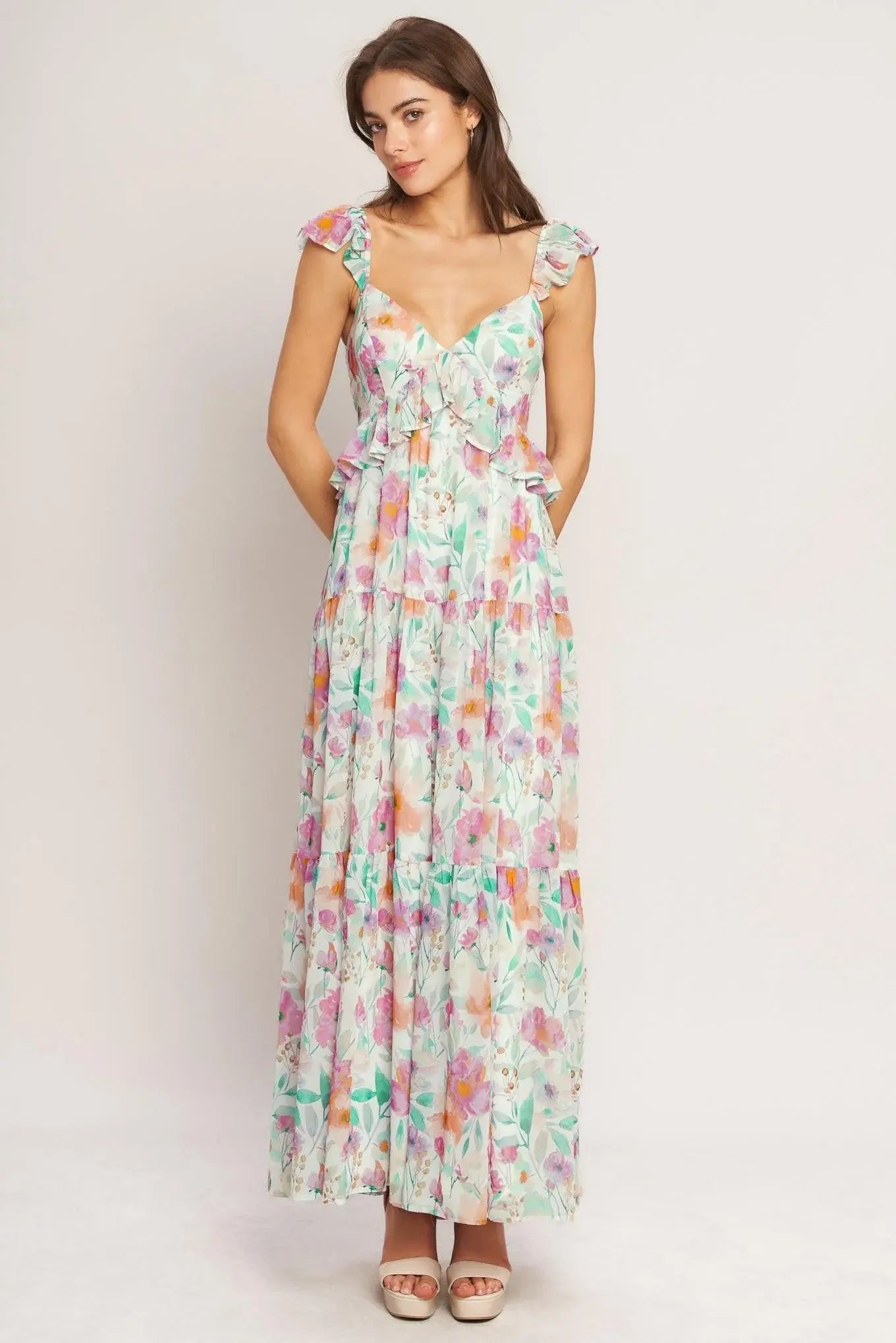 HEAVENLY BLOSSOM WOVEN MAXI DRESS - Flying Tomato - Flyclothing LLC