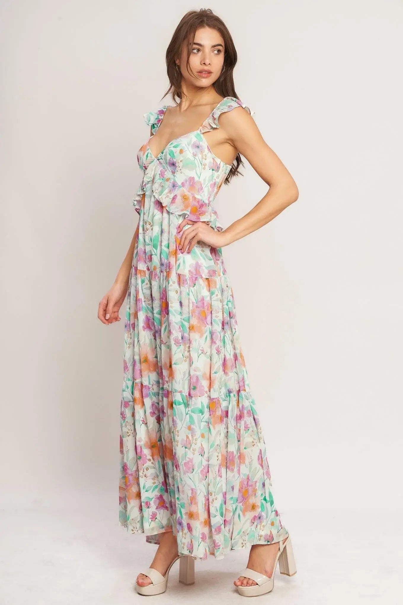 HEAVENLY BLOSSOM WOVEN MAXI DRESS - Flying Tomato - Flyclothing LLC