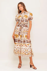 TROPICANA SUNSET WOVEN MIDI DRESS - Flying Tomato - Flyclothing LLC