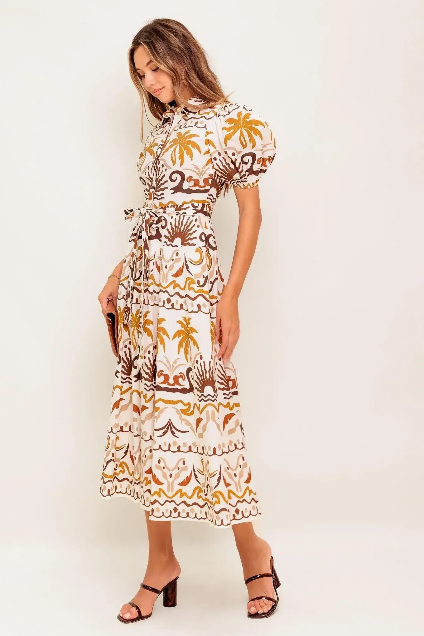 TROPICANA SUNSET WOVEN MIDI DRESS - Flying Tomato - Flyclothing LLC