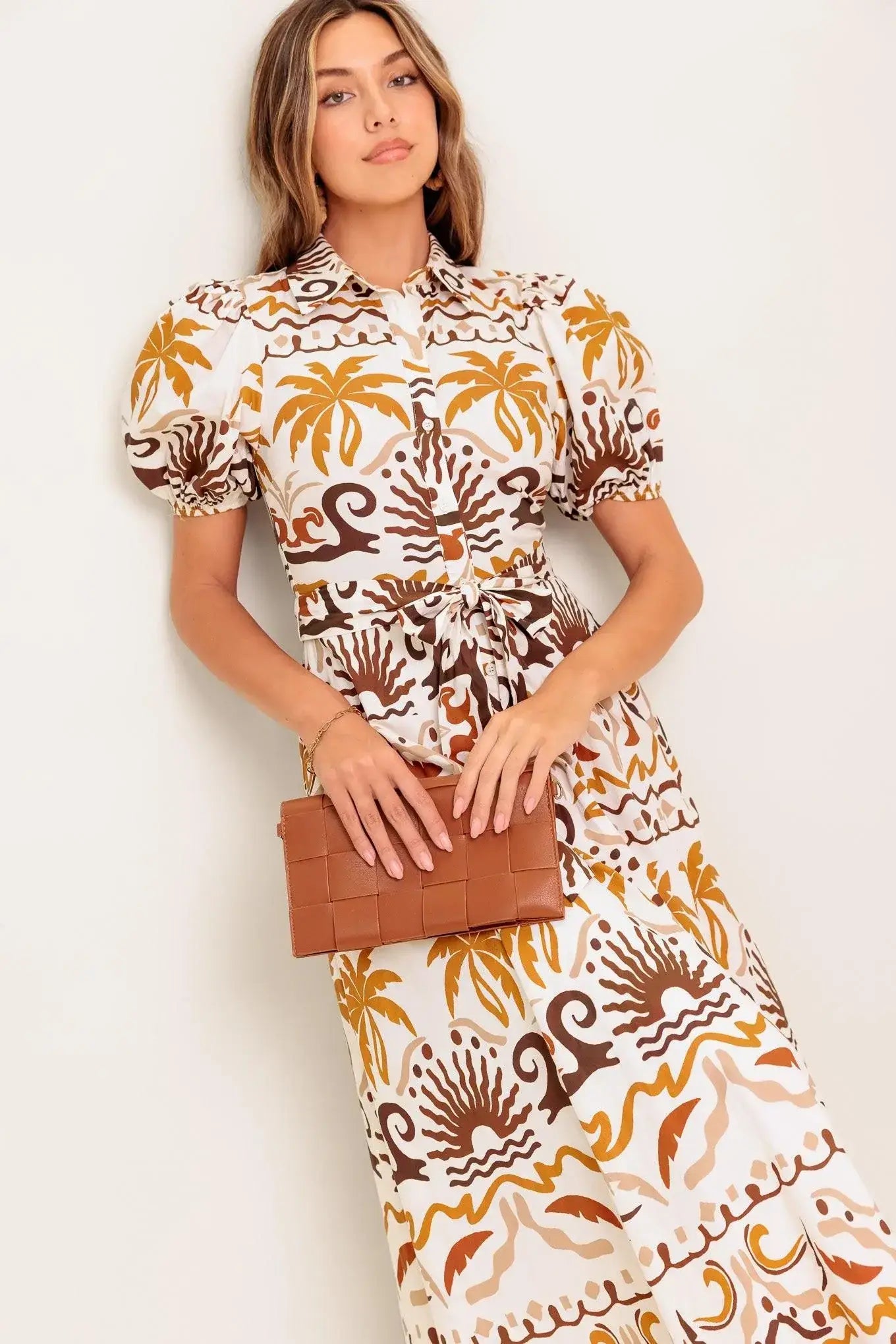 TROPICANA SUNSET WOVEN MIDI DRESS - Flying Tomato - Flyclothing LLC