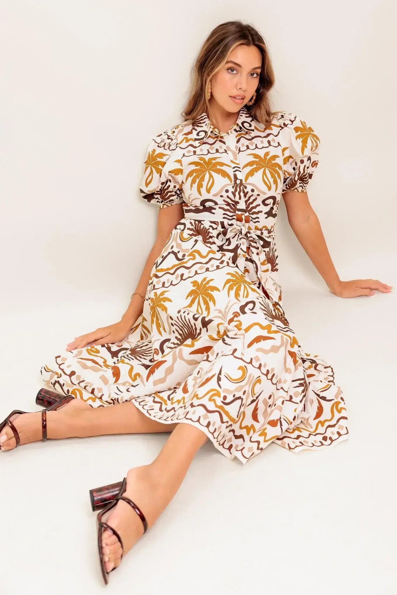TROPICANA SUNSET WOVEN MIDI DRESS - Flying Tomato - Flyclothing LLC