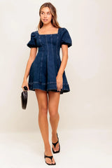 DARK MIDNIGHT DENIM MINI DRESS - Flying Tomato - Flyclothing LLC