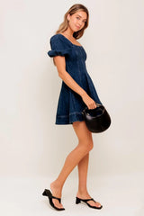 DARK MIDNIGHT DENIM MINI DRESS - Flying Tomato - Flyclothing LLC