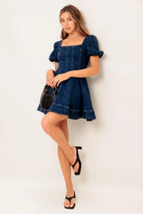 DARK MIDNIGHT DENIM MINI DRESS - Flying Tomato - Flyclothing LLC