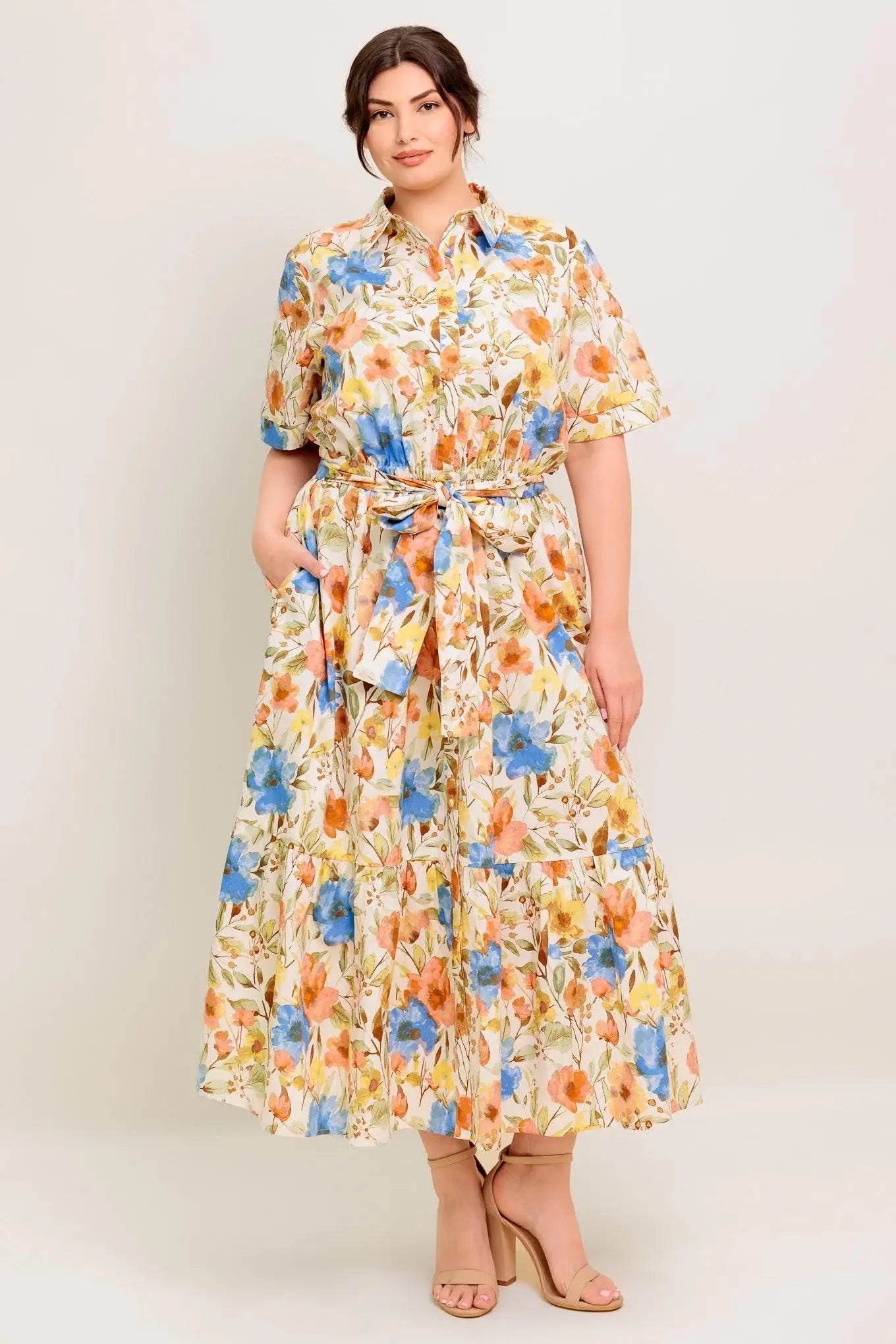 HAZEL DREAM IVORY WOVEN MIDI DRESS - Flying Tomato - Flyclothing LLC