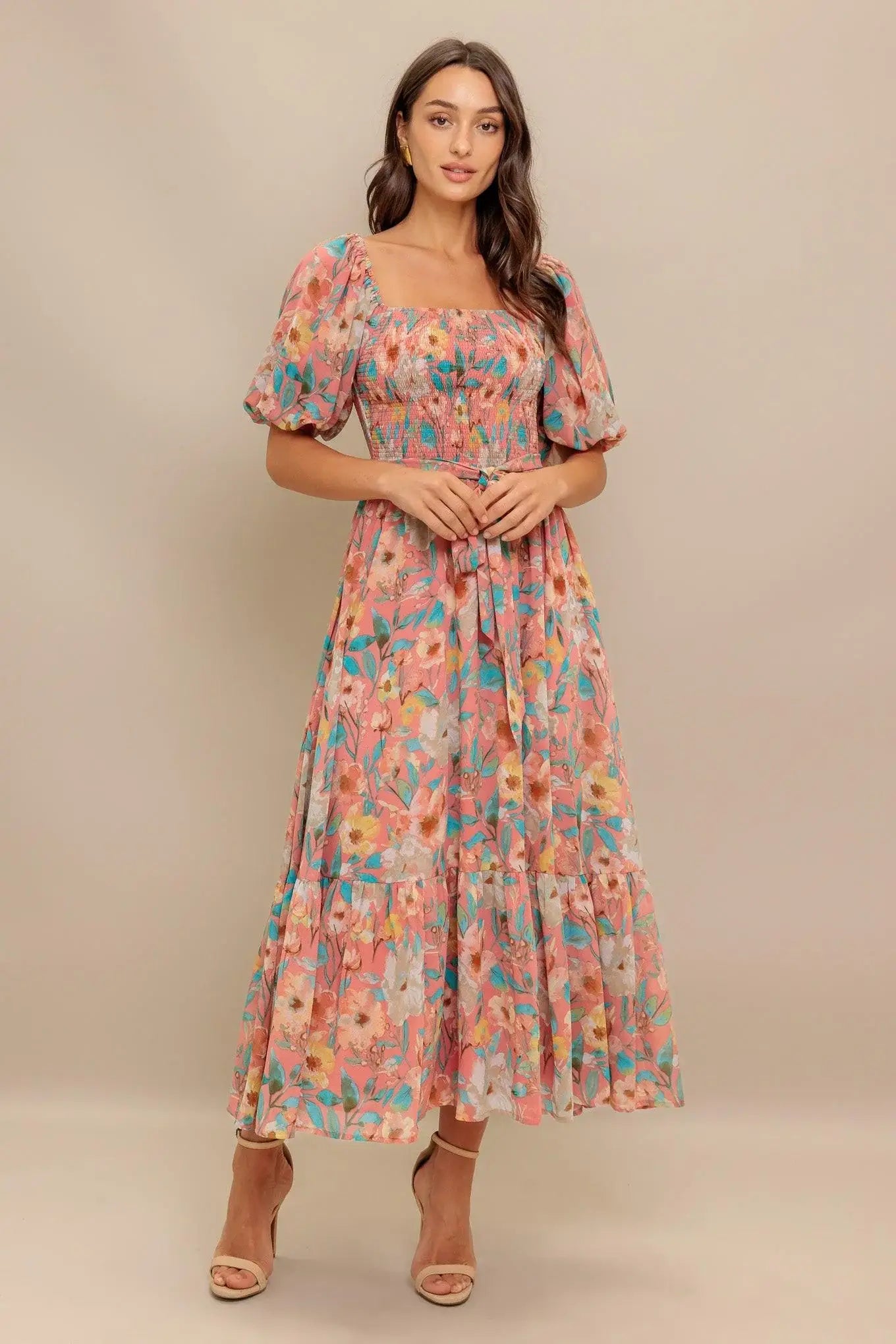 ROSY TWILIGHT WOVEN MIDI DRESS - Flying Tomato - Flyclothing LLC