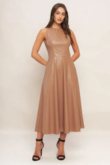 BARE SOPHISTIQUE FAUX LEATHER MIDI DRESS - Flying Tomato - Flyclothing LLC