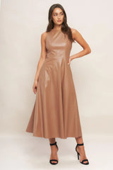 BARE SOPHISTIQUE FAUX LEATHER MIDI DRESS - Flying Tomato - Flyclothing LLC