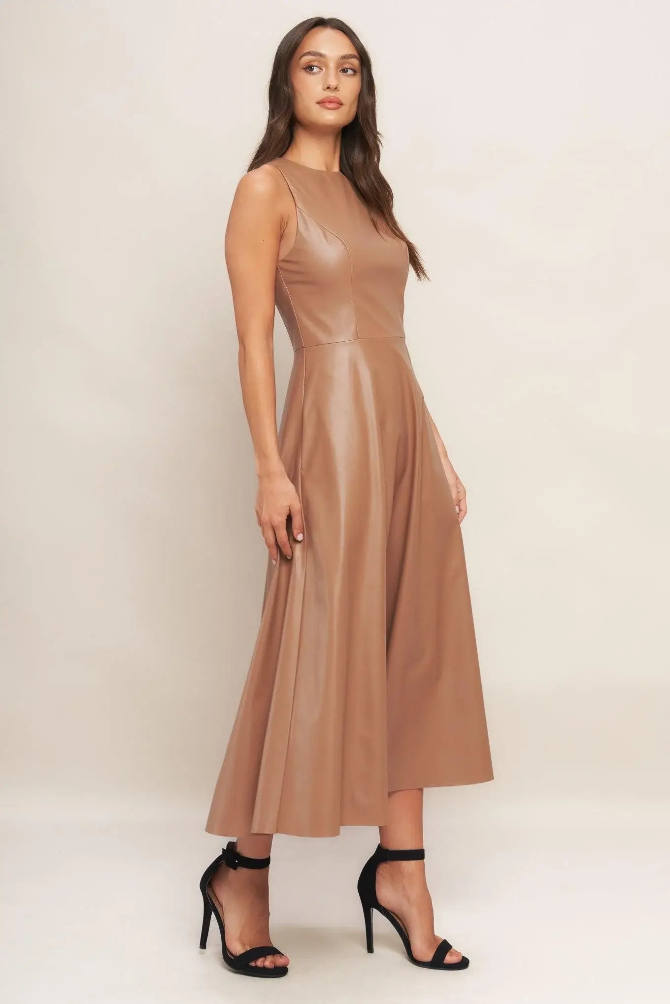 BARE SOPHISTIQUE FAUX LEATHER MIDI DRESS - Flying Tomato - Flyclothing LLC