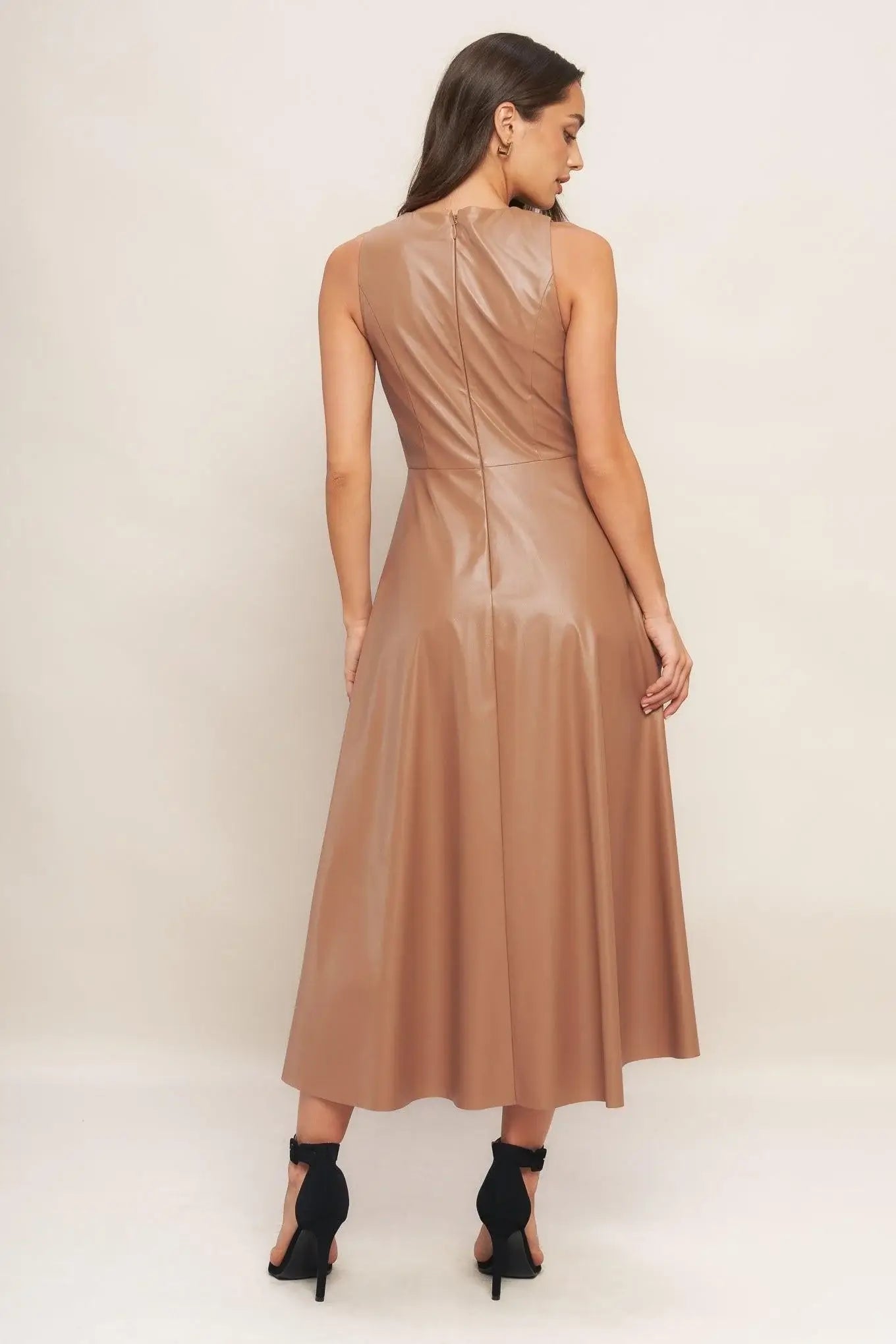 BARE SOPHISTIQUE FAUX LEATHER MIDI DRESS - Flying Tomato - Flyclothing LLC