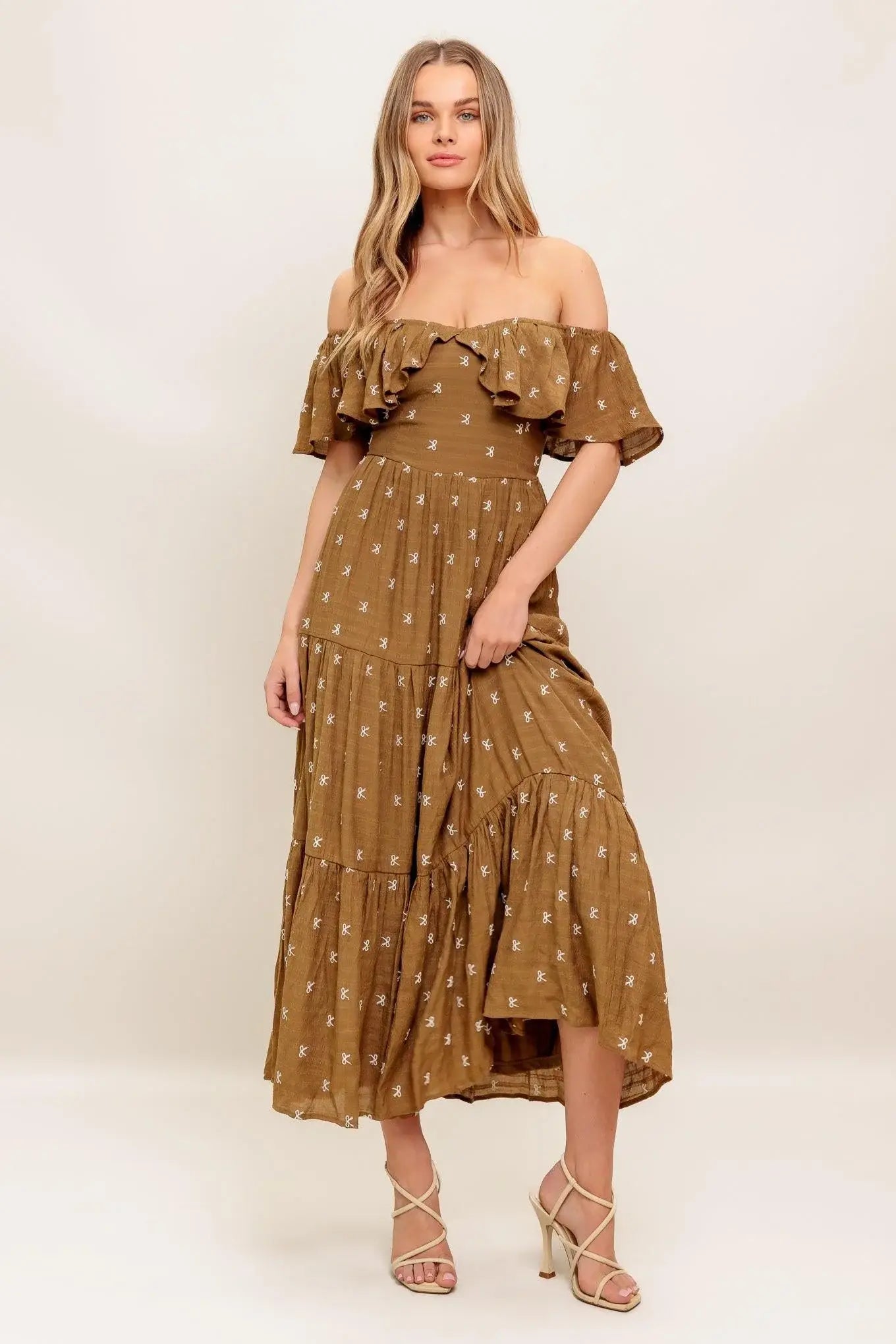 BELLE AMOUR BROWN WOVEN MIDI DRESS - Flying Tomato - Flyclothing LLC