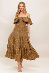 BELLE AMOUR BROWN WOVEN MIDI DRESS - Flying Tomato - Flyclothing LLC