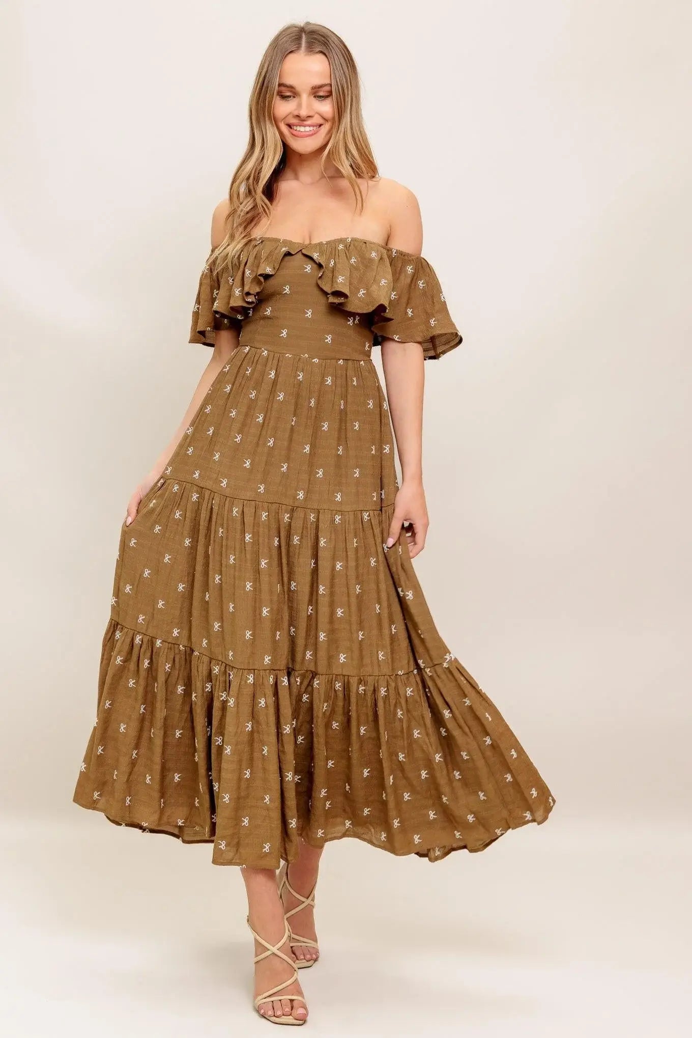 BELLE AMOUR BROWN WOVEN MIDI DRESS - Flying Tomato - Flyclothing LLC
