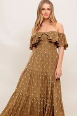 BELLE AMOUR BROWN WOVEN MIDI DRESS - Flying Tomato - Flyclothing LLC