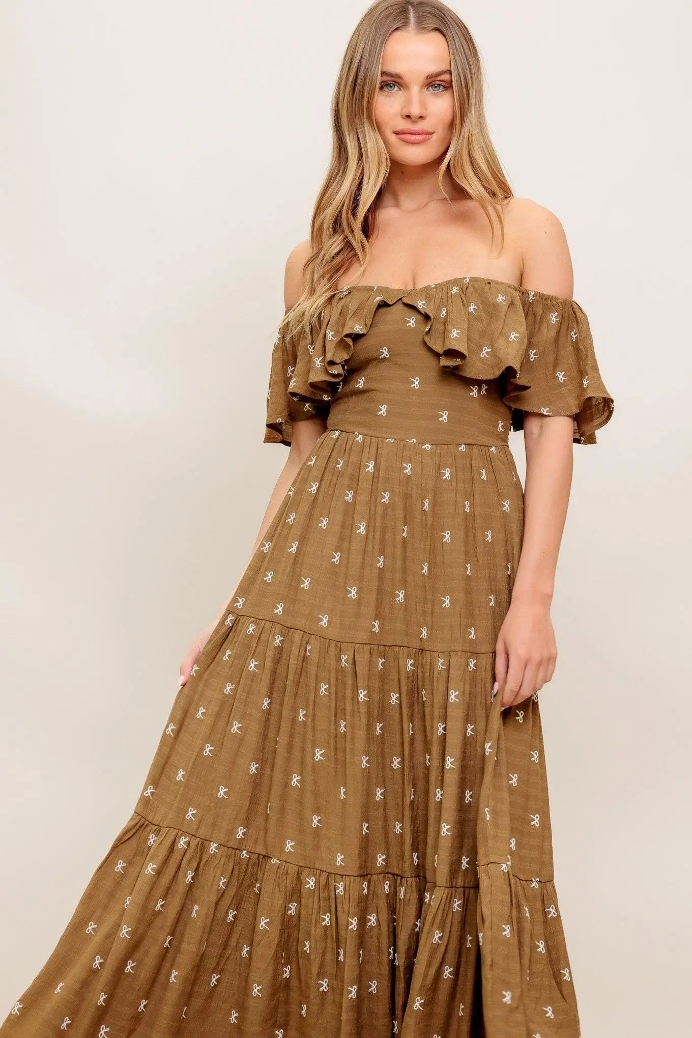BELLE AMOUR BROWN WOVEN MIDI DRESS - Flying Tomato - Flyclothing LLC