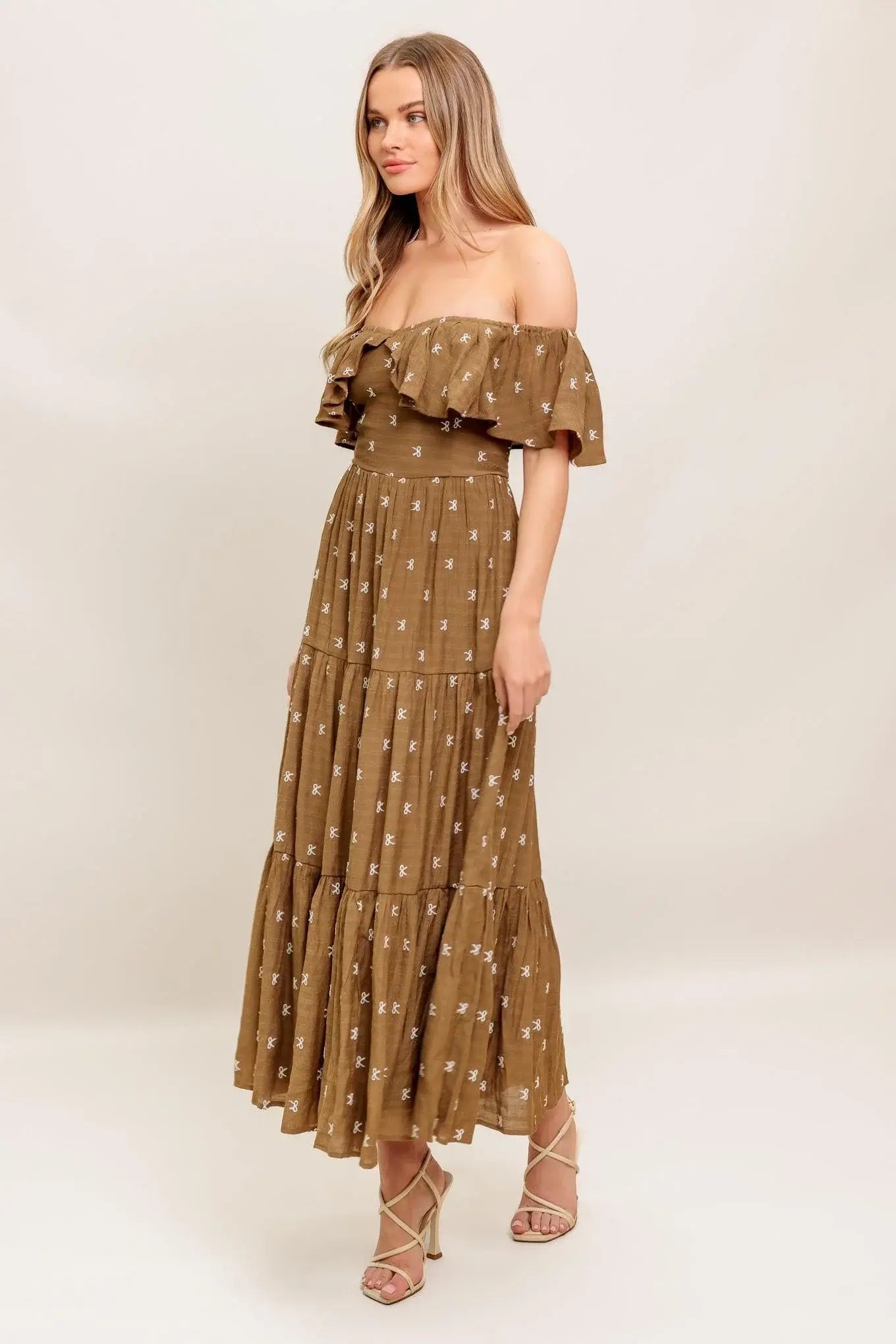 BELLE AMOUR BROWN WOVEN MIDI DRESS - Flying Tomato - Flyclothing LLC