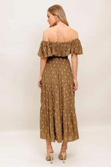 BELLE AMOUR BROWN WOVEN MIDI DRESS - Flying Tomato - Flyclothing LLC