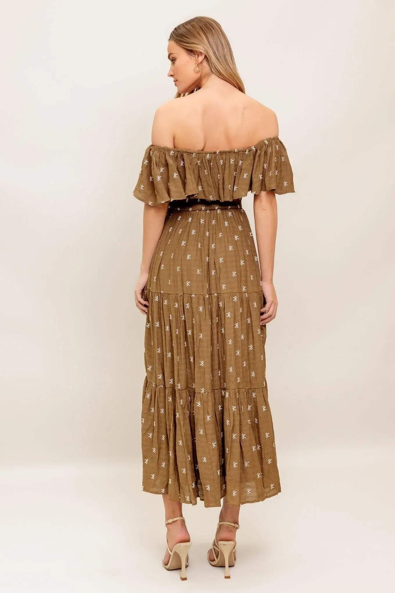 BELLE AMOUR BROWN WOVEN MIDI DRESS - Flying Tomato - Flyclothing LLC