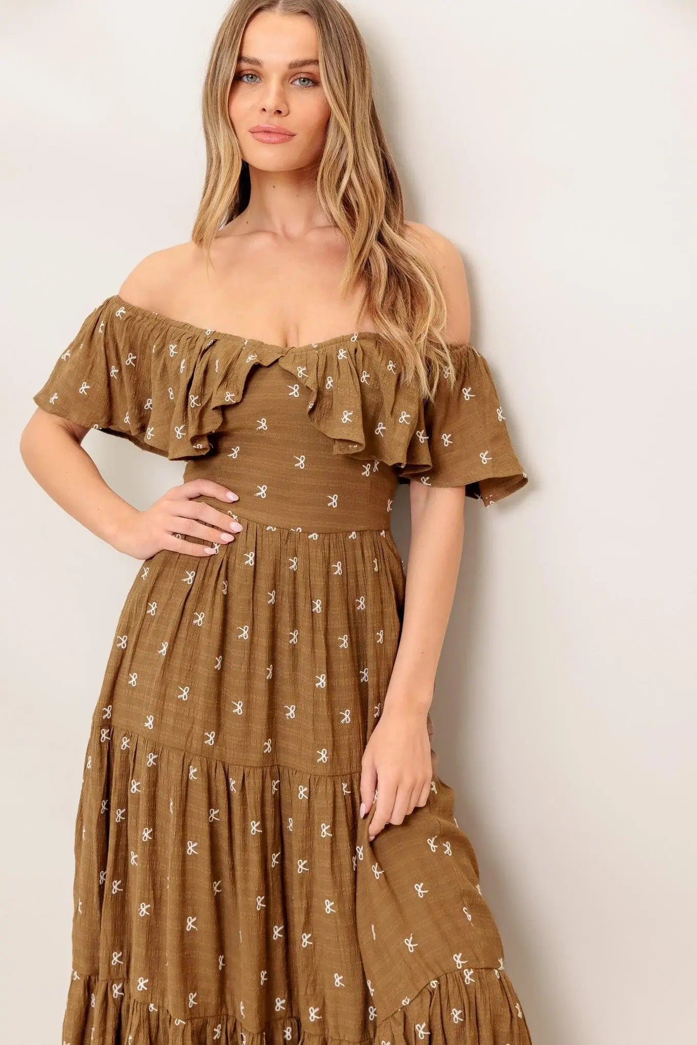 BELLE AMOUR BROWN WOVEN MIDI DRESS - Flying Tomato - Flyclothing LLC