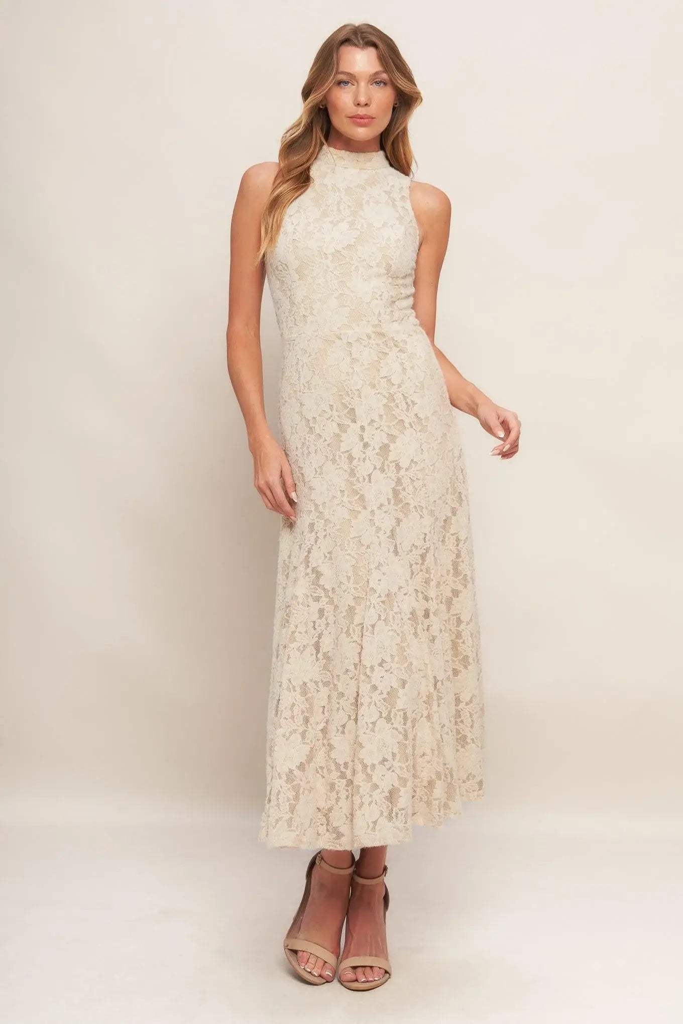 ELEGANT FLORAL STRETCH LACE MIDI DRESS - Flying Tomato - Flyclothing LLC