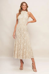 ELEGANT FLORAL STRETCH LACE MIDI DRESS - Flying Tomato - Flyclothing LLC