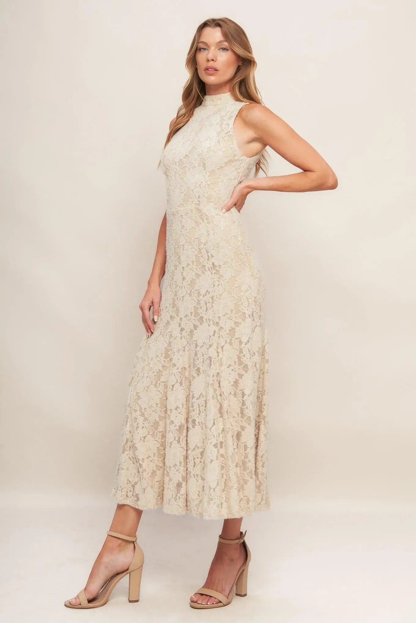 ELEGANT FLORAL STRETCH LACE MIDI DRESS - Flying Tomato - Flyclothing LLC
