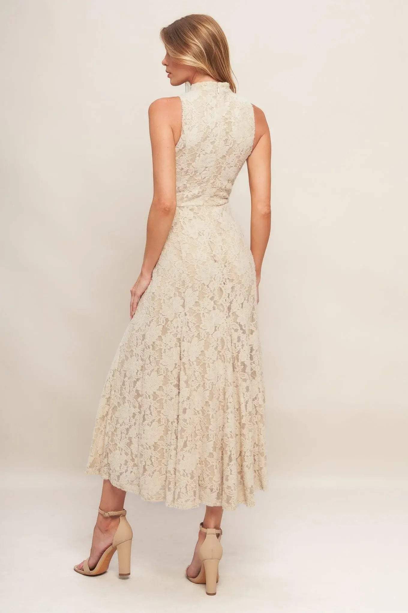 ELEGANT FLORAL STRETCH LACE MIDI DRESS - Flying Tomato - Flyclothing LLC