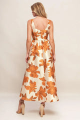 AUTUMNAL FLORAL WOVEN MIDI DRESS - Flying Tomato - Flyclothing LLC