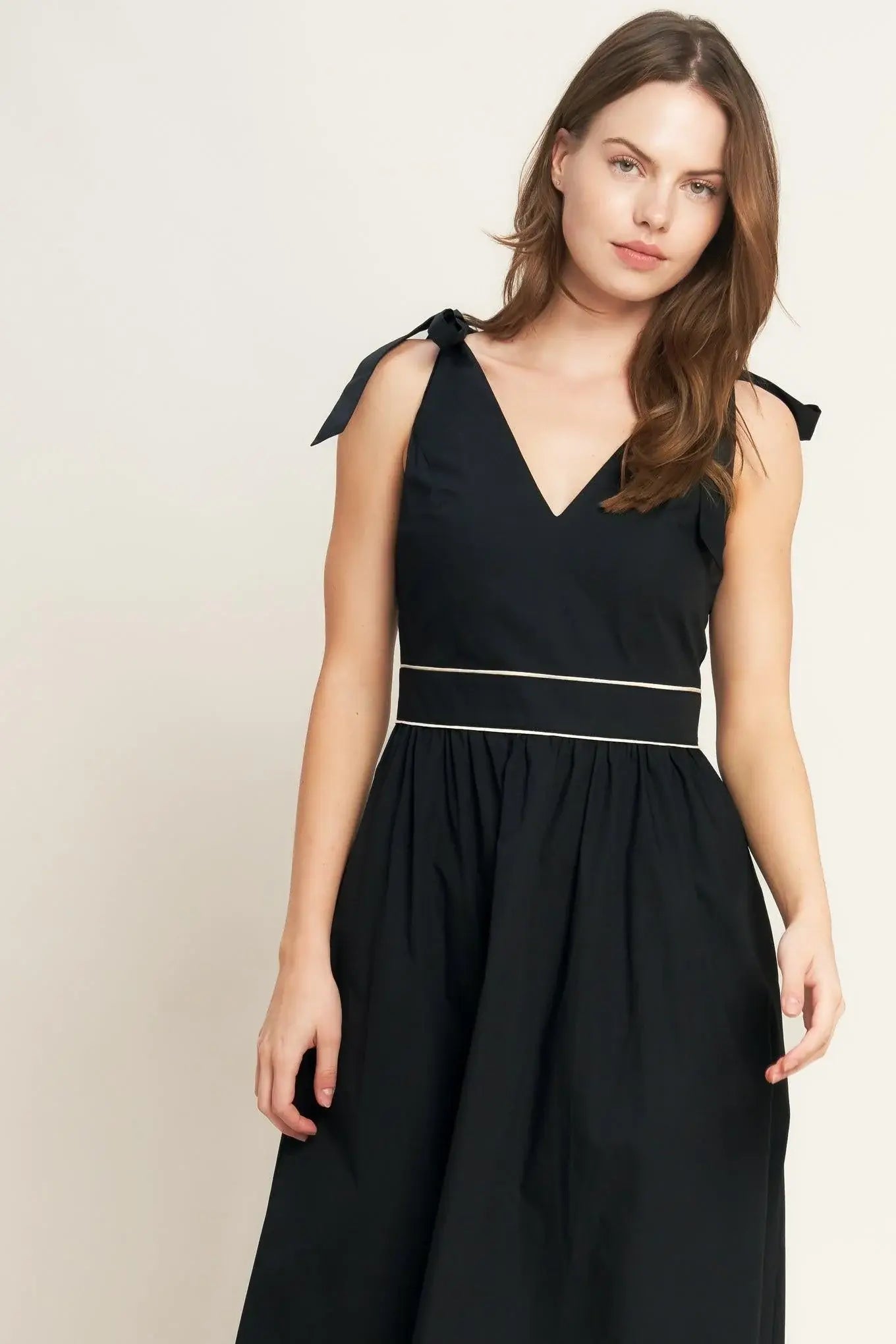 FOREST CHARM BLACK CREAM WOVEN MIDI DRESS - Flying Tomato - Flyclothing LLC