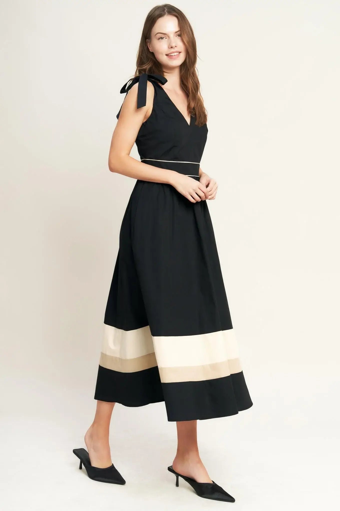 FOREST CHARM BLACK CREAM WOVEN MIDI DRESS - Flying Tomato - Flyclothing LLC