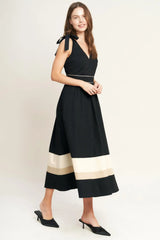 FOREST CHARM BLACK CREAM WOVEN MIDI DRESS - Flying Tomato - Flyclothing LLC