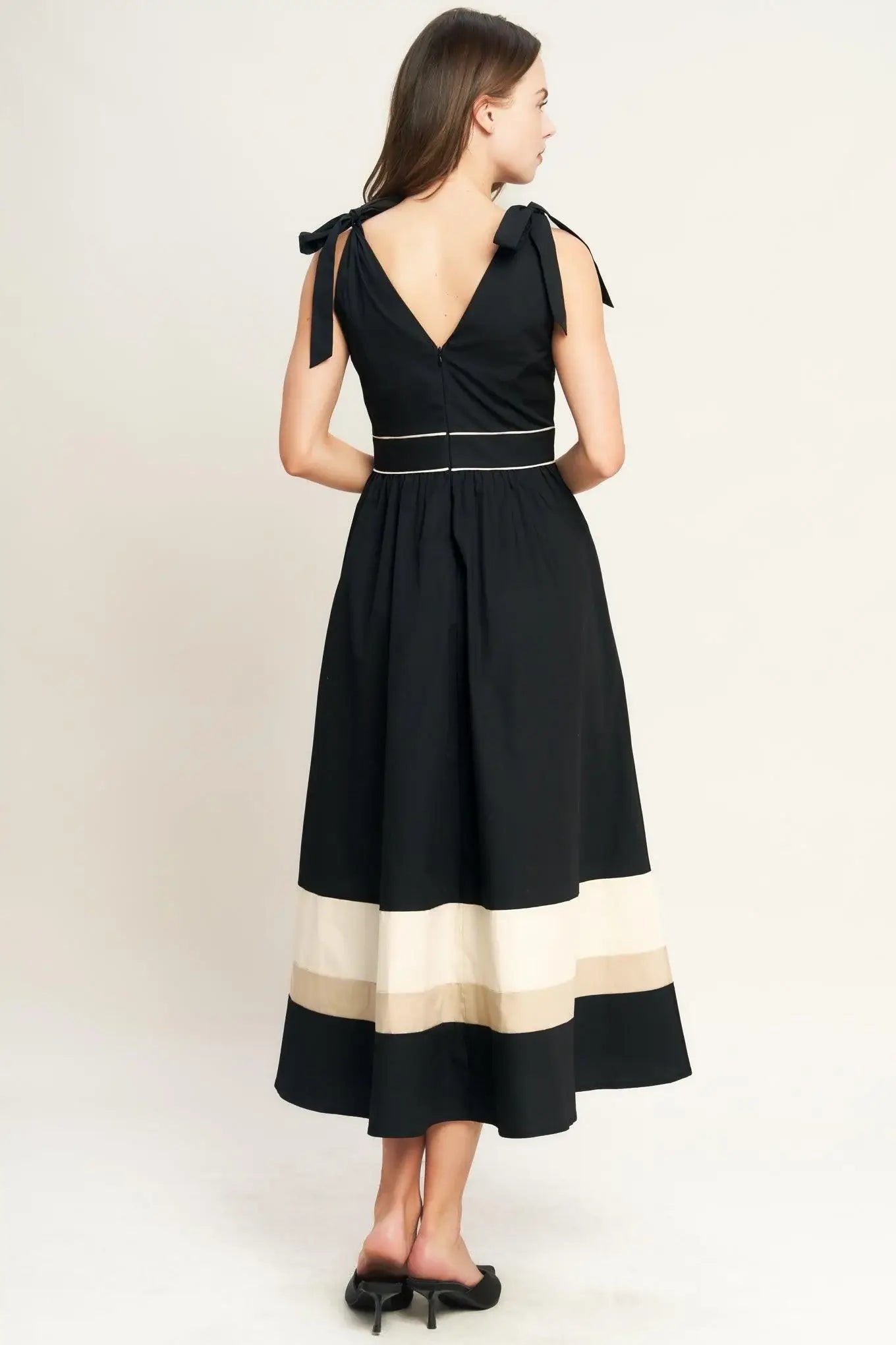 FOREST CHARM BLACK CREAM WOVEN MIDI DRESS - Flying Tomato - Flyclothing LLC