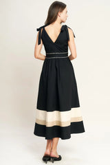 FOREST CHARM BLACK CREAM WOVEN MIDI DRESS - Flying Tomato - Flyclothing LLC