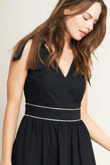 FOREST CHARM BLACK CREAM WOVEN MIDI DRESS - Flying Tomato - Flyclothing LLC