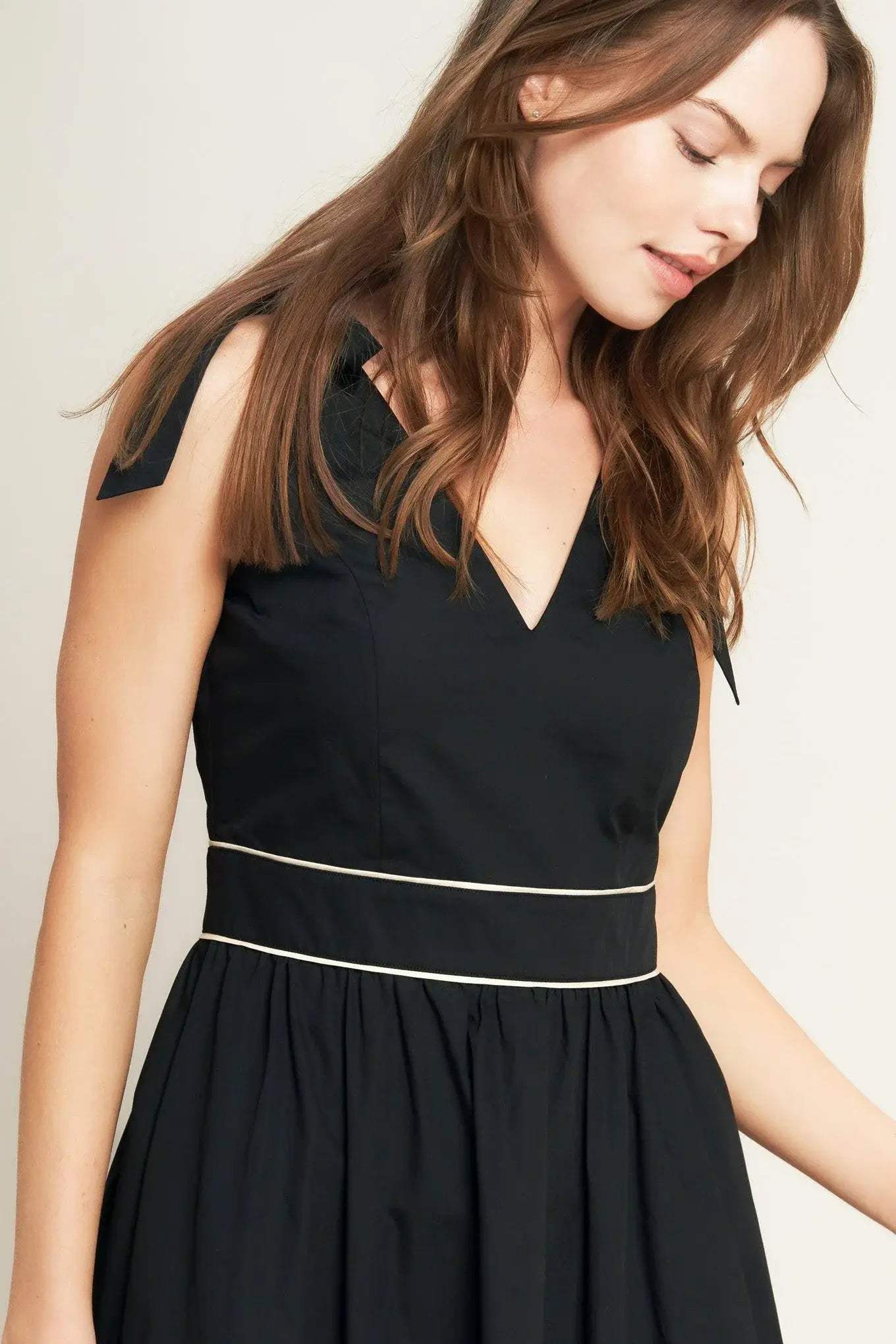 FOREST CHARM BLACK CREAM WOVEN MIDI DRESS - Flying Tomato - Flyclothing LLC