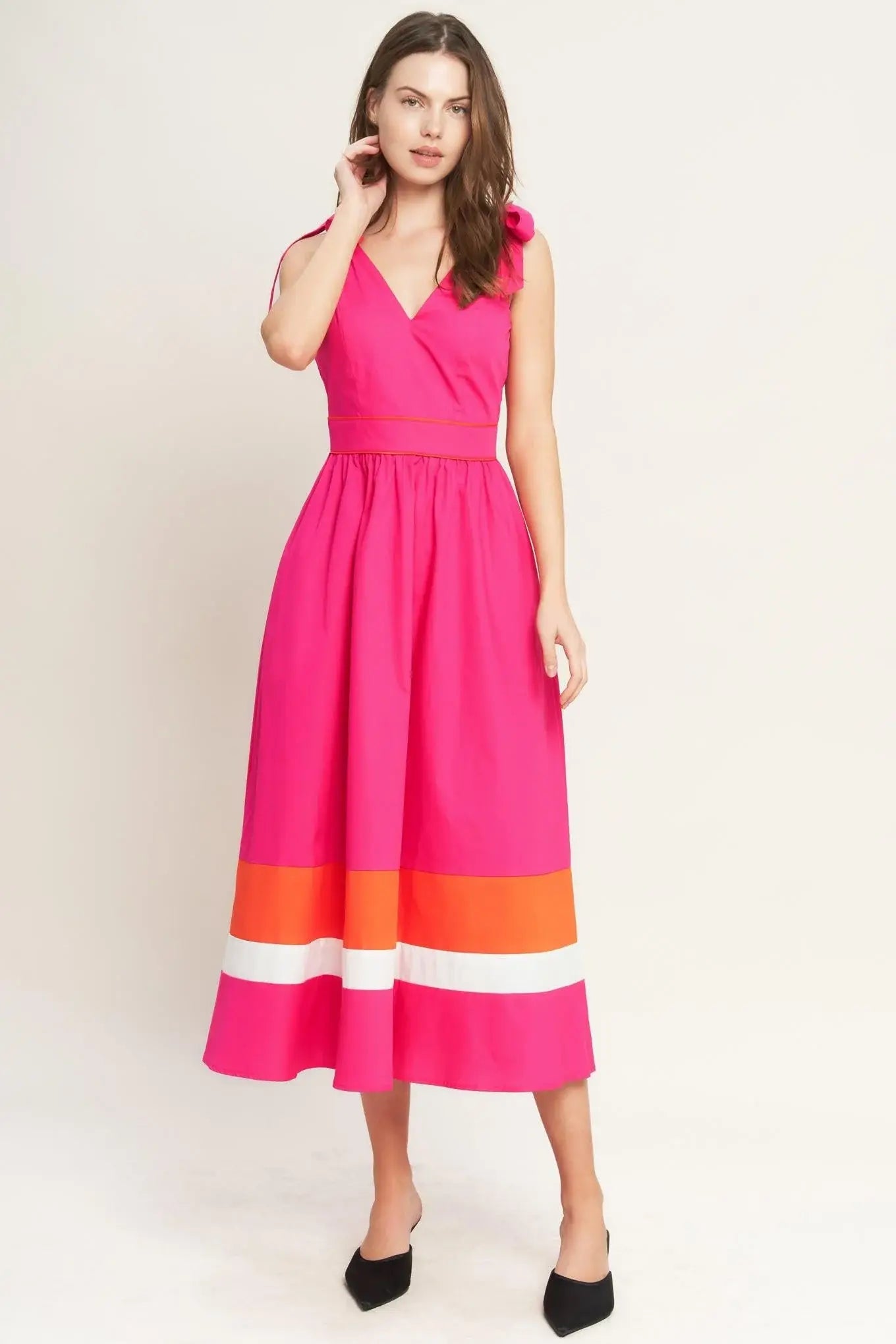 FOREST CHARM FUCHSIA ORANGE WOVEN MIDI DRESS - Flying Tomato - Flyclothing LLC