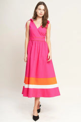 FOREST CHARM FUCHSIA ORANGE WOVEN MIDI DRESS - Flying Tomato - Flyclothing LLC