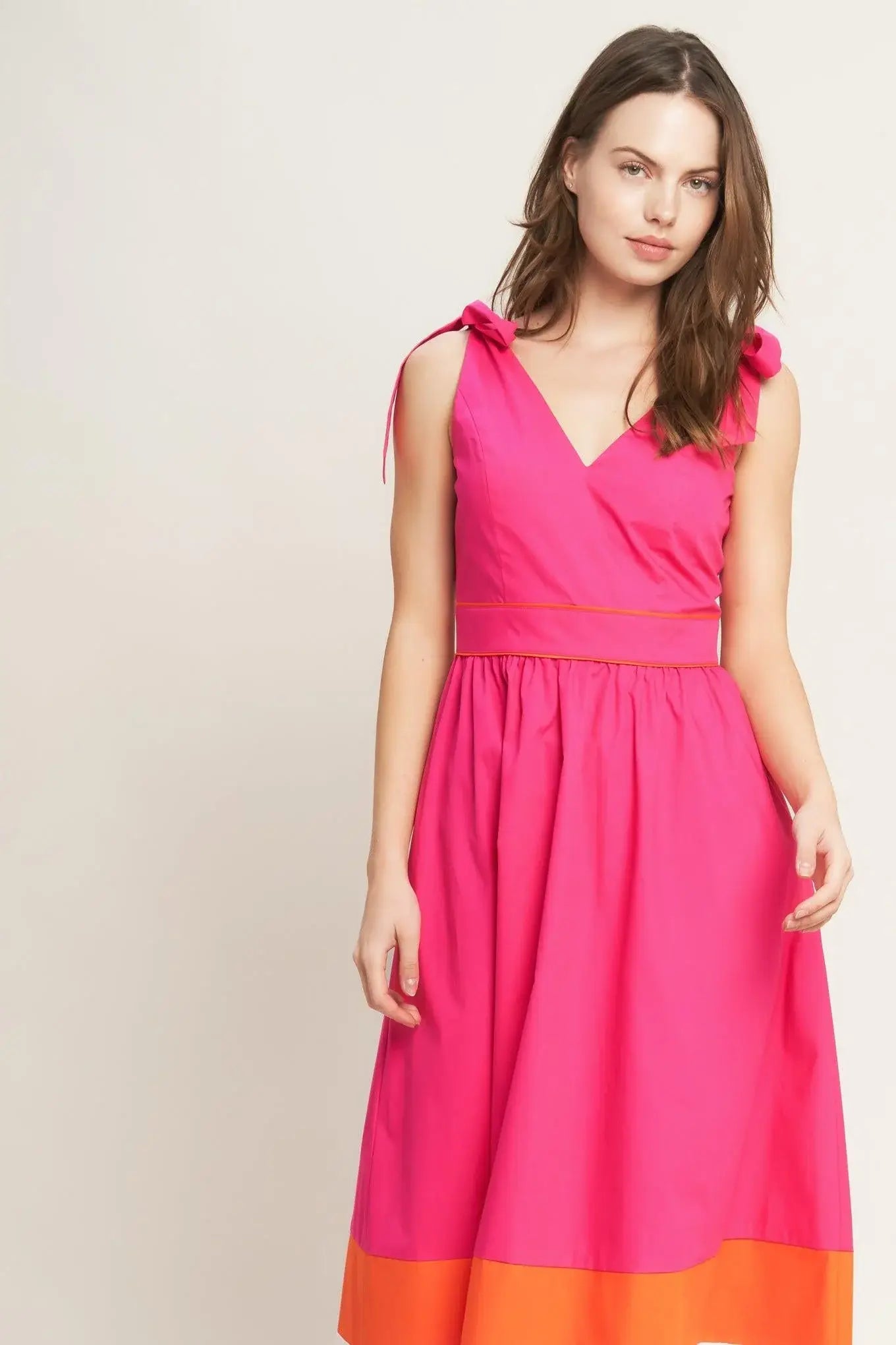 FOREST CHARM FUCHSIA ORANGE WOVEN MIDI DRESS - Flying Tomato - Flyclothing LLC