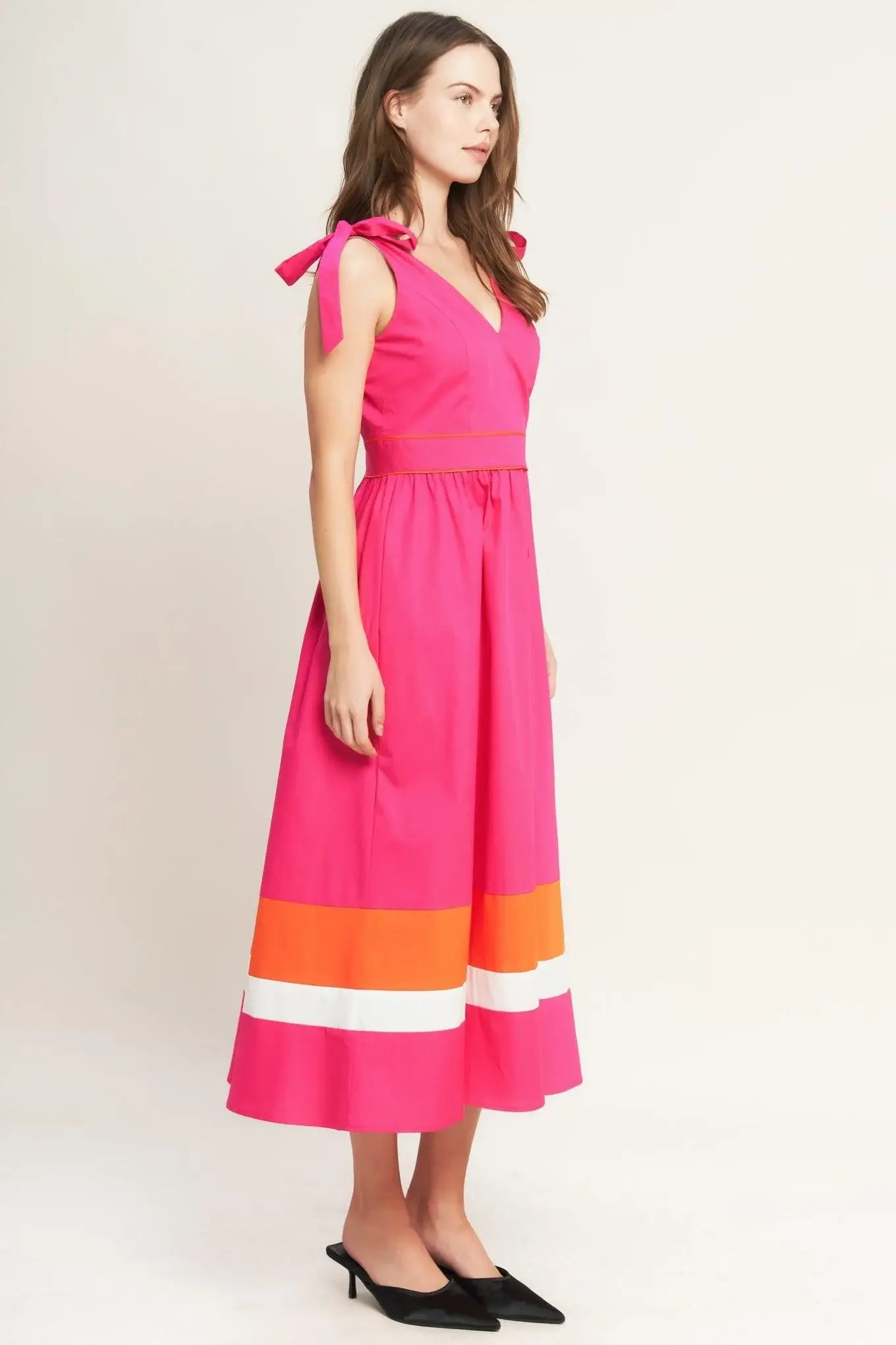 FOREST CHARM FUCHSIA ORANGE WOVEN MIDI DRESS - Flying Tomato - Flyclothing LLC