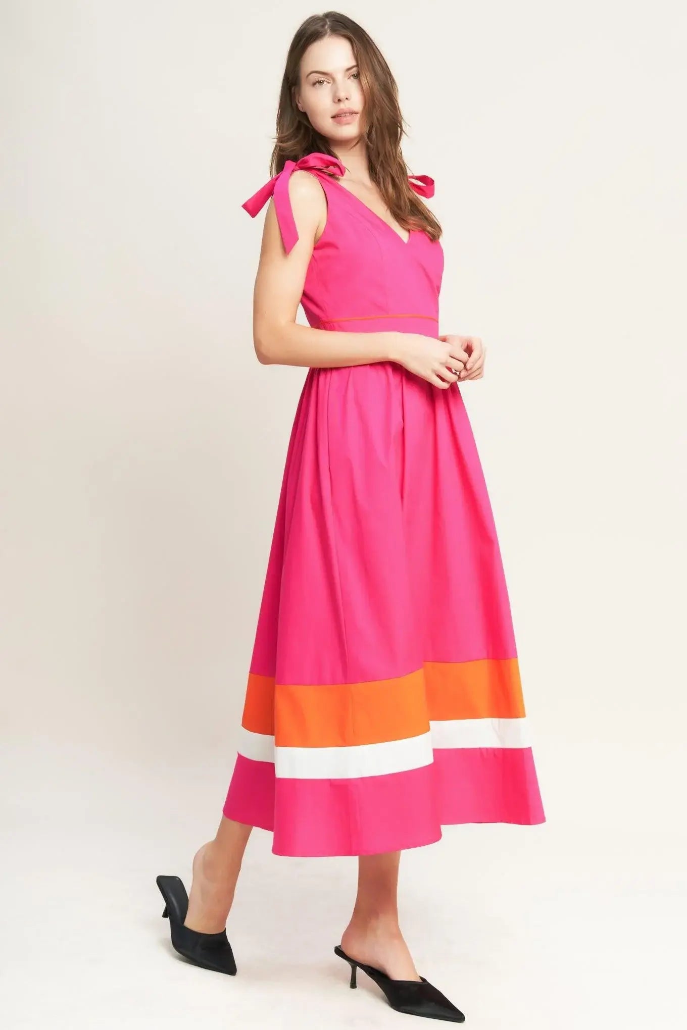 FOREST CHARM FUCHSIA ORANGE WOVEN MIDI DRESS - Flying Tomato - Flyclothing LLC